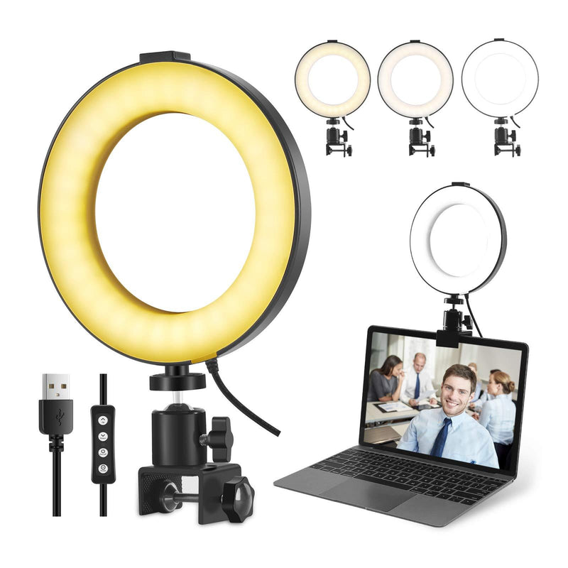 6'' Laptop Ring Light with Clamp, Video Conference Led Lighting Kit, 10 Brightness Level Led Desktop Light for Remote Meeting,YouTube Video, Selfie, Makeup, Live Streaming,Business Video Call 6