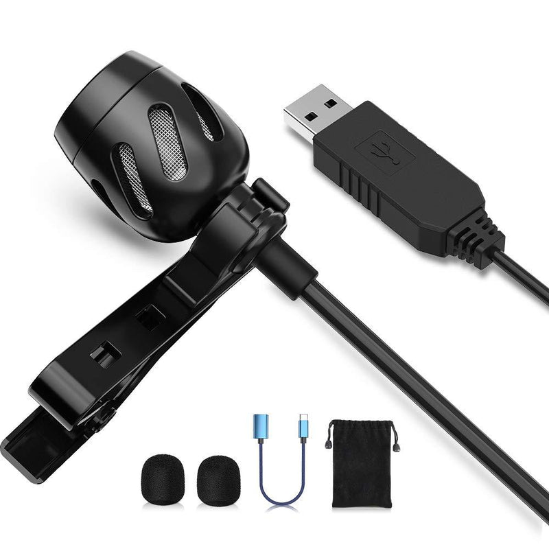 Professional Lavalier Lapel Microphone Clip-on USB Computer Microphone Plug & Play Omnidirectional Condenser Mic for PC, Laptop, Mac, Recording Mic for YouTube,Interview, Studio, Video