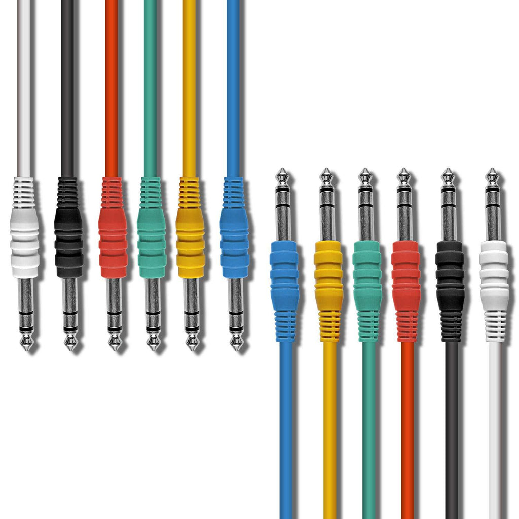 Axcessables AXCTRS14-PATCH101 6-Pack ¼” TRS Cable, ¼” 6.35mm TRS to ¼” 6.35mm TRS Balanced Patch Cables 6-Pack (1ft) TRS14-P101