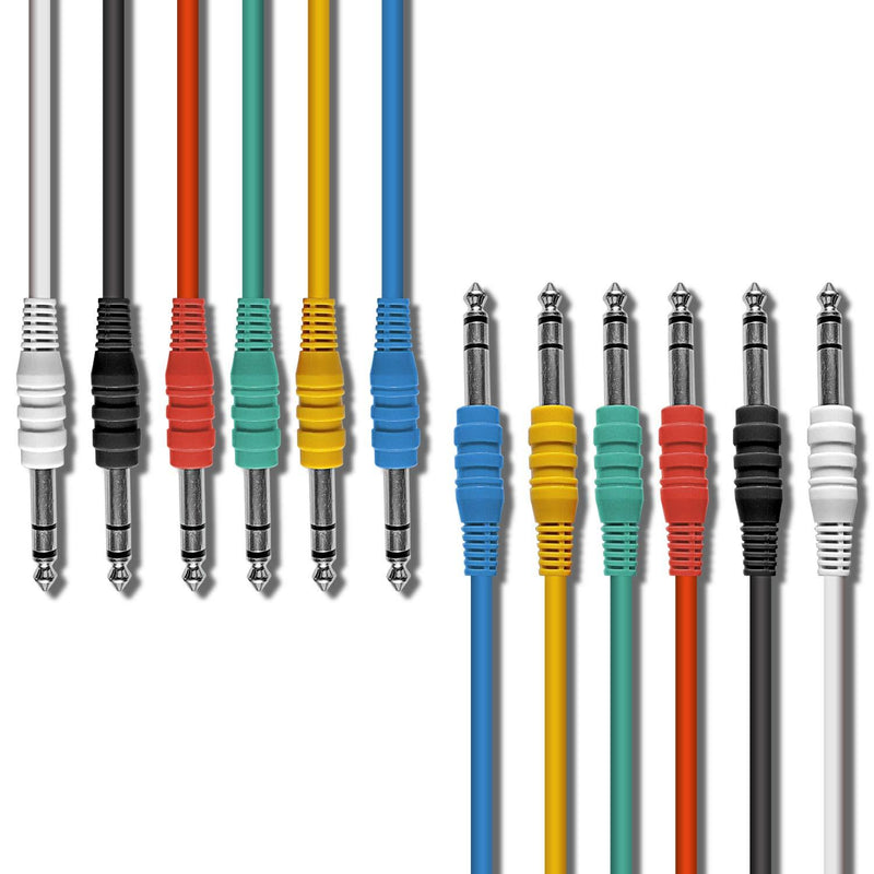Axcessables AXCTRS14-PATCH101 6-Pack ¼” TRS Cable, ¼” 6.35mm TRS to ¼” 6.35mm TRS Balanced Patch Cables 6-Pack (1ft) TRS14-P101