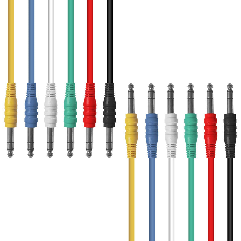 AxcessAbles 1/4 (6.35mm) TRS to 1/4 (6.35mm) TRS Multi-Color Balanced Stereo Patch Cables 6-Pack Outboard Gear & Patchbay Studio Cables External Effects Digital Analog Effects (1.5ft) 1/4 TRS to 1/4 TRS (1.5ft)