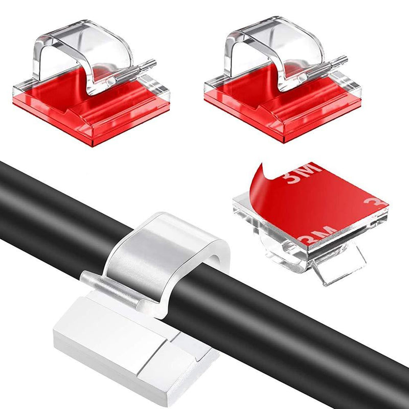 120 PCS Transparent Cable Clips Heavy Duty Cable Clips Clear with Strong Self-Adhesive Wire Holder Sticky Tidy and Organizer Drop Wire Holder Cord Management for Car Office and Home 120