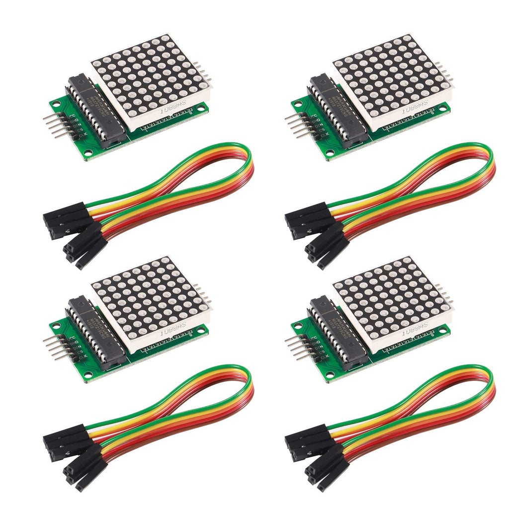 ALAMSCN MAX7219 Dot Matrix Module 8x8 LED Display Modules for Arduino Raspberry Pi Microcontroller with 5Pin Wires Red (Pack of 4)