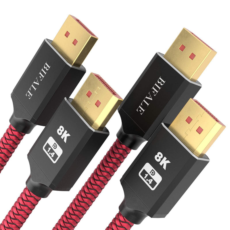 8k DisplayPort 1.4 Cable 6ft 2Pack, BIFALE DP 1.4 Cable Nylon Braided Supports (8K@60Hz, 4K@144Hz and 1080P@240Hz), HBR3, 32.4Gbps, HDCP 2.2, HDR, DSC 1.2 for Laptop PC TV Gaming Monitor 6Feet-2Pack