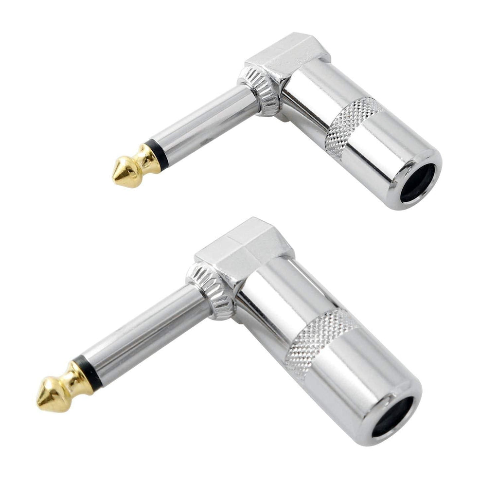 Longdex Audio 1/4 inch Right Angle Plug 2PCS 6.3mm 90 Degree TS Mono Male Solder-On Connector Microphone Phone Jack Adapter