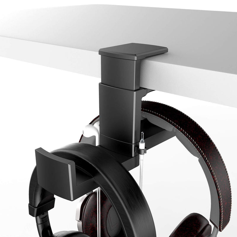PC Gaming Headphone Stand, Dual Headset Hanger Hook Holder with Adjustable & Rotating Arm Clamp, Under Desk Design, Universal Fit, Built in Cable Clip Organizer EURPMASK
