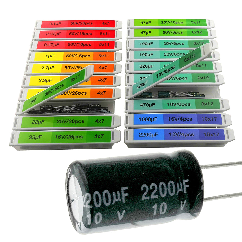 EEEEE 0.1uF－2200uF capacitors 20 Value 304pcs Individual Box Lid Electrolytic Capacitor Assortment kit for Industrial Electrical and arduino