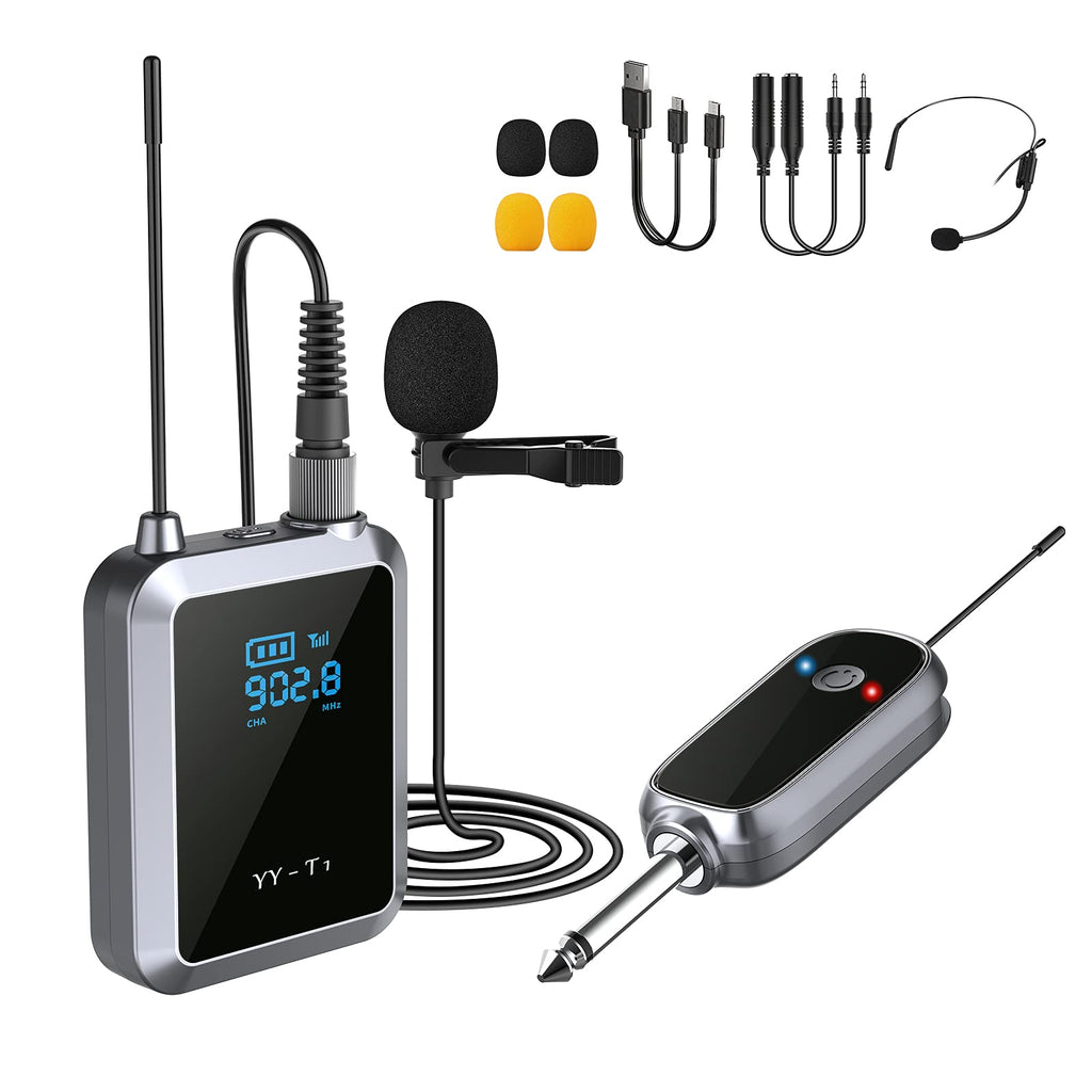 Wireless Lavalier Microphone, GoorDik Headset Mic/Lapel Mic with Rechargeable Transmitter & Receiver System 1/4” & 1/8" Output for iPhone, PA Speaker, DSLR Camera, PC, Recording and Teaching