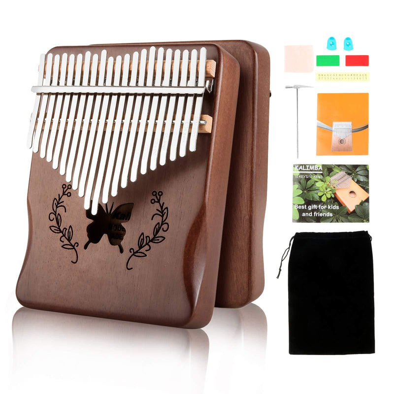 Kalimba Thumb Piano 21 Keys, Solid Wood Thumb Piano Mahogany Portable Finger Piano with Learning Instruction and Tune Hammer, Musical Instrument for Kids Adult Beginners