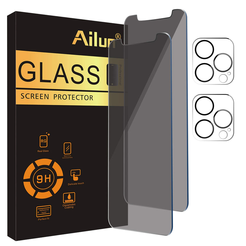 Ailun 2 Pack Privacy Screen Protector Compatible for iPhone 12 Pro Max[6.7 inch] + 2 Pack Camera Lens Protector,Anti-Spy Tempered Glass Film,[black][9H Hardness] - HD