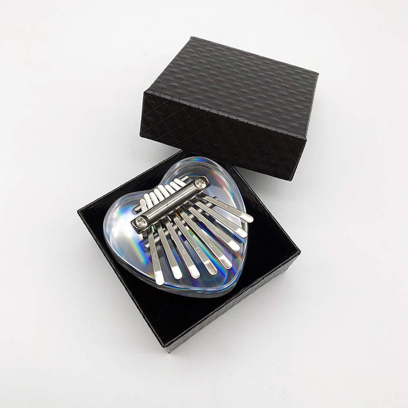 Rainbow Clear Kalimba Thumb Piano 8 Key Solid Finger Piano Transparent Body Cute Crystal Acrylic Kalimba With Hard Case Gifts for Kids Adult Beginners with (8keys, Heart shape) 8keys
