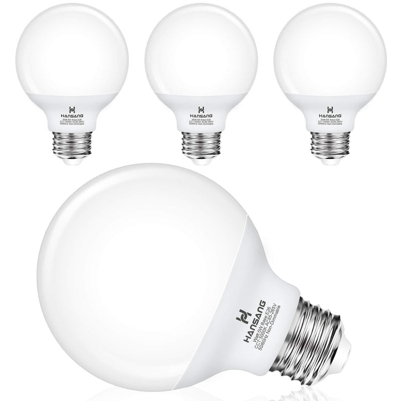 LED G25 Vanity Light Bulbs E26 Base, Daylight 5000K 60W Equivalent Globe Shape, Hansang LED Bathroom Makeup Mirror Light Bulbs 5W 500LM, Ideal for Bathroom Vanity or Mirror Non-dimmable, 4 Pack G25 5000K(daylight)
