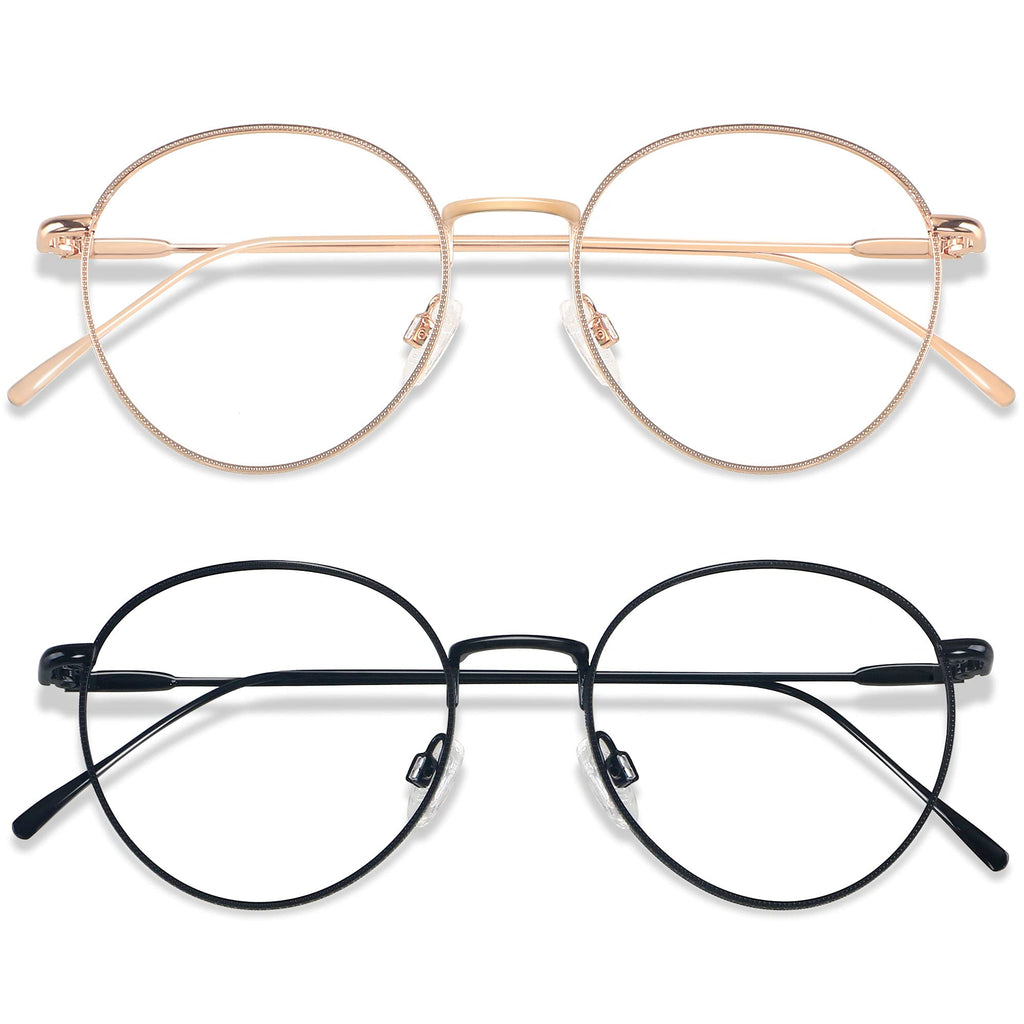 Blue Light Blocking Glasses Women Men Small Face Computer 2 Pack Bluelight Blocker Metal Frame Round (2pack)rose Gold+black | Anti-blue Light Lens