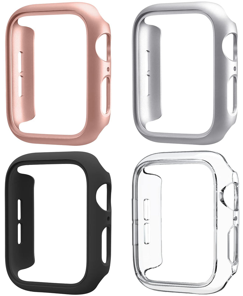Mugust 4 Pack Compatible for Apple Watch Case 38mm Series 3 2 1, Hard PC Bumper Case Protective Cover Frame Compatible for iWatch 38mm, Black/Rose Gold/Silver/Clear 38 mm