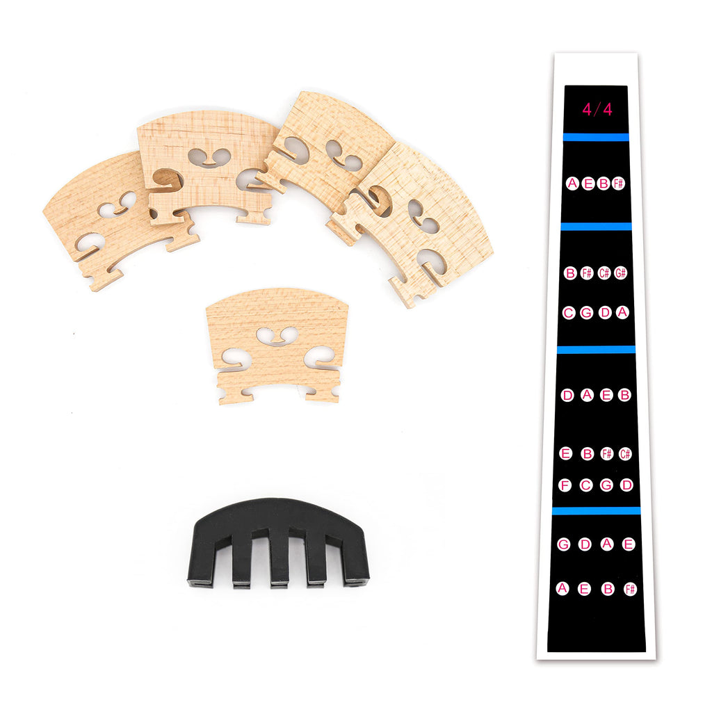 INKNOTE 8 PCS Violin Beginner Set - 4/4 Violin Notes Stickers, 5 pcs Maple 4/4 Full Size Violin Bridges, Violin Rubber Mute, with dust-free cloth, Ideal for anyone wanting to learn to play the violin