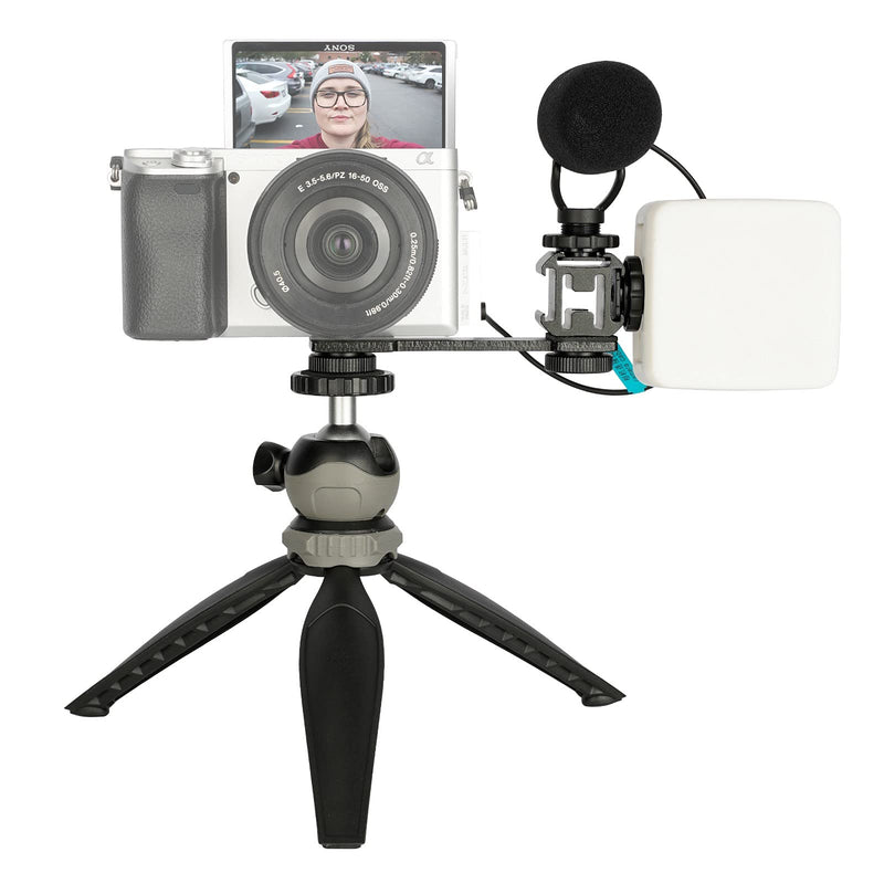 EACHSHOT Portable Vlogging Kit for Mirrorless Camera Canon M50, Sony ZV-1 RX100 VII A6400 A6600, w/Vlog Mic Microphone/LED Light/Tripod Stand/Extension Bar for Video Recording YouTube Tiktok