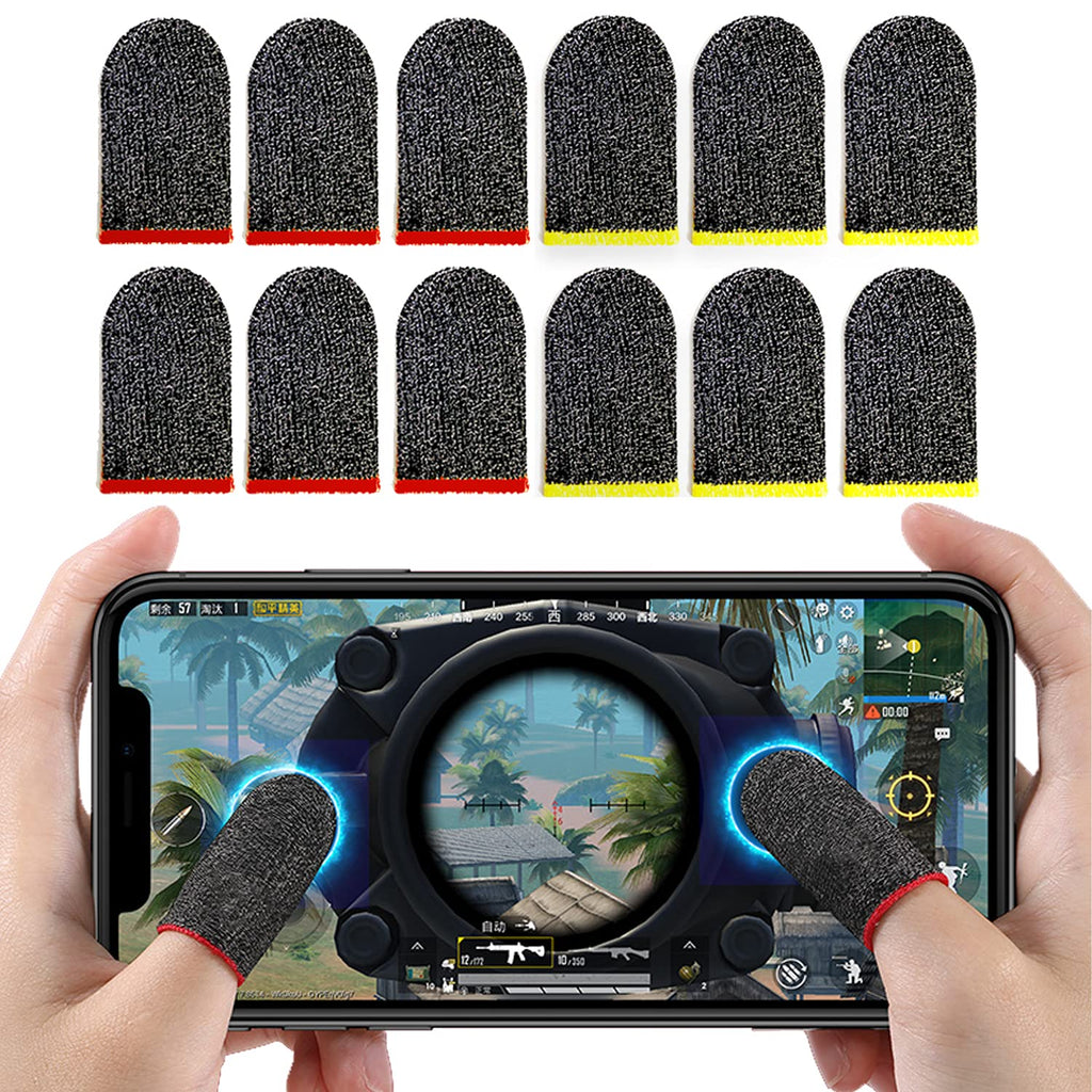 Gaming Finger Sleeves for Mobile Game Controller (12 PCS) Thumb Finger Sleeve for Phone Gaming PUBG, League of Legend, Rules of Survival, Knives Out, Anti-Sweat Breathable Seamless Gaming Gloves