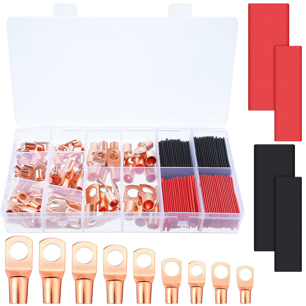 160 Pieces Copper Wire Lugs with Heat Shrink Set Includes 80 Pieces Battery Cable Lugs Battery and 80 Pieces Heat Shrink Tubing Assortment Kit for Automotive Supplies AWG4, AWG6, AWG8, AWG10, AWG12