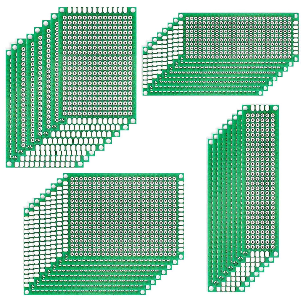 PCB Board Kit - 32Pcs 4 Sizes Double Sided Universal Prototype Printed Circuit Board, Solderable Perforated Circuit Protoboard Kit for DIY Soldering and Electronic Project
