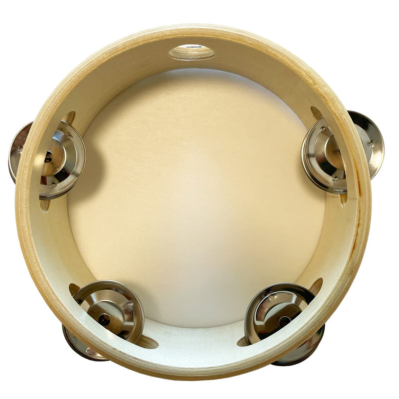 Luvay 6" Hand Held Tambourine Drum - Metal Jingles Percussion Instrument with Head (White)