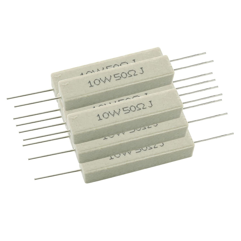 Tegg Cement Resistor 10PCS 10W Horizontal 50 ohm 5% Ceramic Wirewound Resistors
