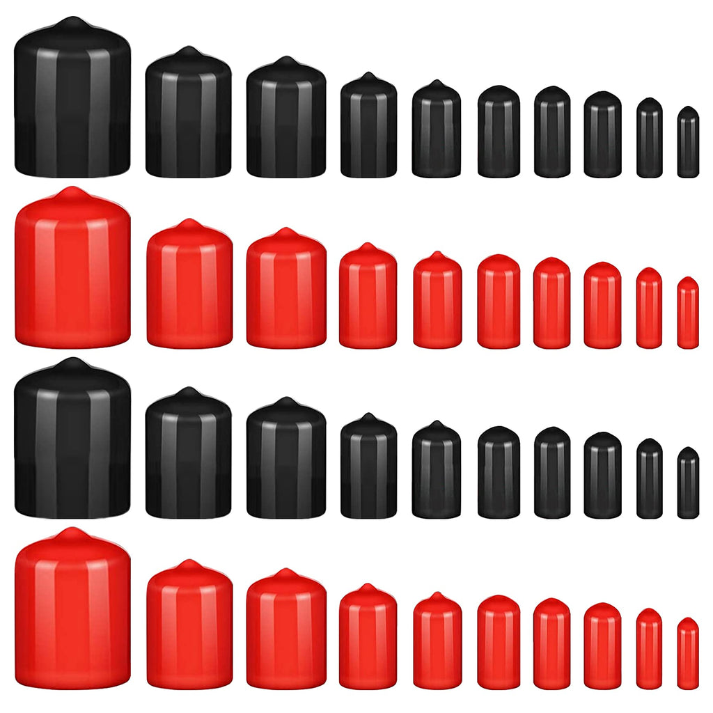 INKNOTE 400 PCS Round Vinyl Flexible End Caps Bolt Screw Rubber Thread Protector Safety Cover, Soft Rubber Cover for Indoor and Outdoor, Home Use, Construction Site Use, 10 Sizes in Red & Black
