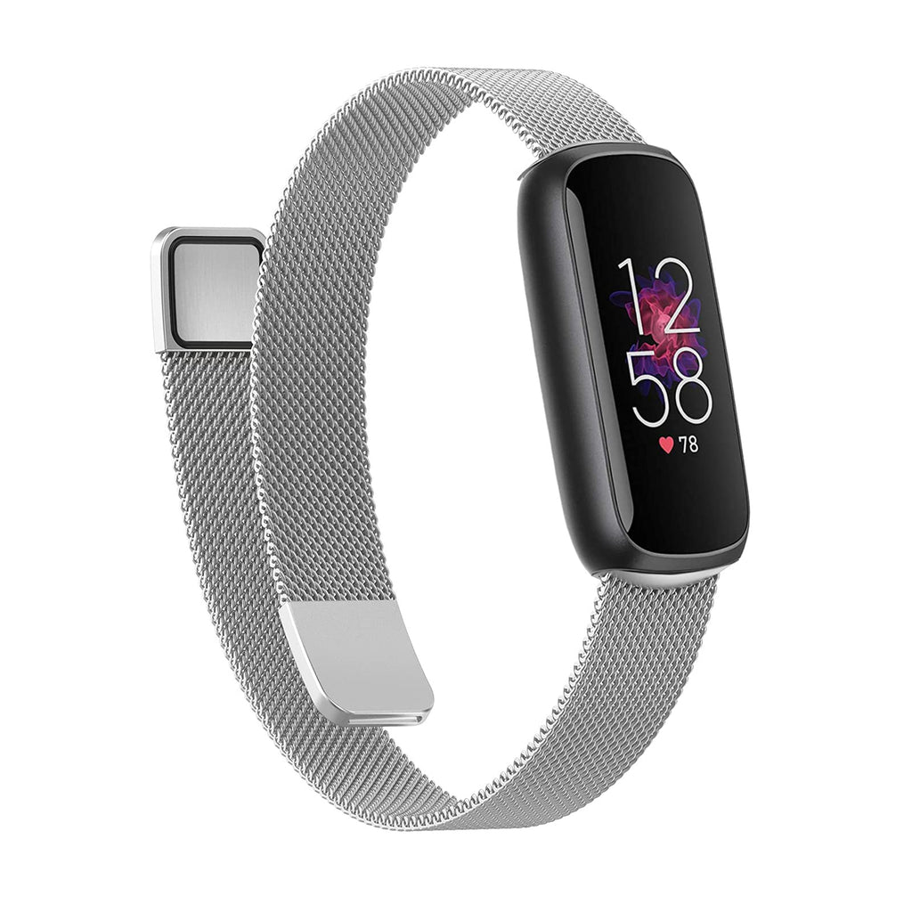 Wongeto Band Compatible with Fitbit Luxe,Adjustable Stainless Steel Loop Mesh Magnetic Strap Replacement Wristbands Bracelet for Fitbit Luxe Fitness and Wellness Tracker for Women Men (Silver) Silver