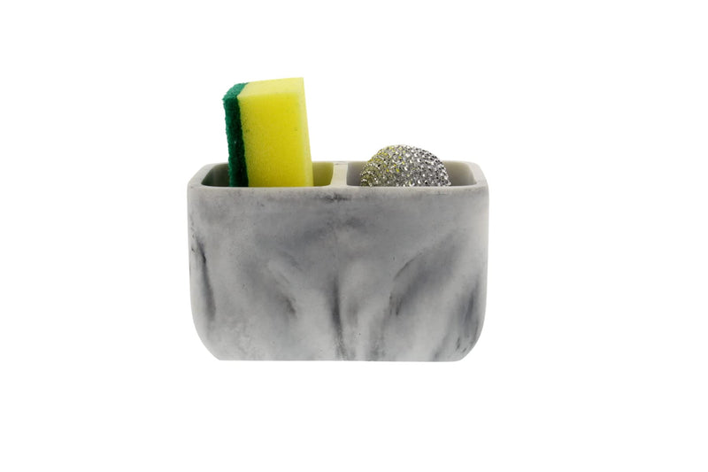Cuisinart Sponge Holder with 2 Compartments - Includes Bonus Scrubber Sponge and Scour - Ideal Countertop Sponge Organizer for a Clutter-Free Kitchen, Laundry, or Bathroom Sink - Stylish Marble Effect