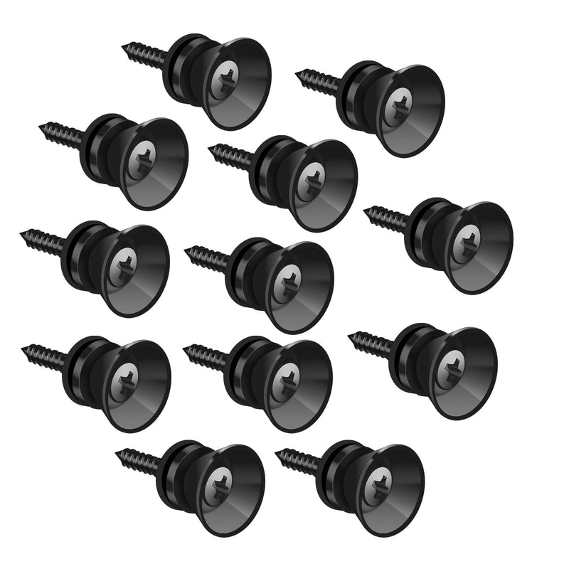 SAVITA 12 Pieces 0.9x0.5" Guitar Strap Locks and Buttons Set, Strong Metal Guitar End Pins with Screws and Rubber Blocks for Acoustic Electric Classical Guitar, Bass Ukulele (Black) Black