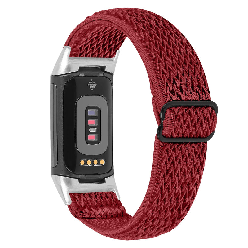 Elastic Band Compatible with Fitbit Charge 5 Bands, Replacement Stretch Braided Elastics Nylon Wristband Sport Loop Strap for Fitbit Charge 5 Women&Men (Red)