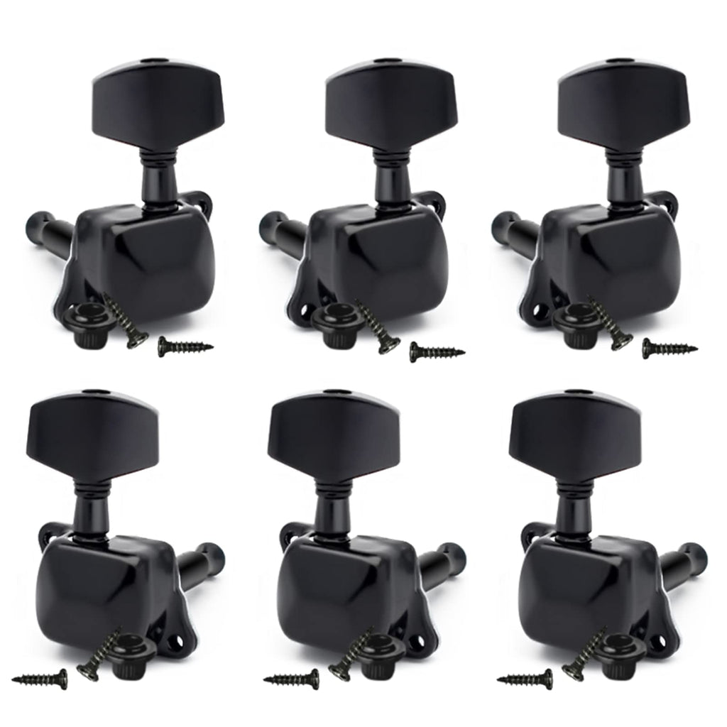SAPHUE 3+3 Semi-closed Guitar Tuners String Tuning Pegs Keys Machine Heads Set for for Acoustic or Electric Guitar (Black) Black