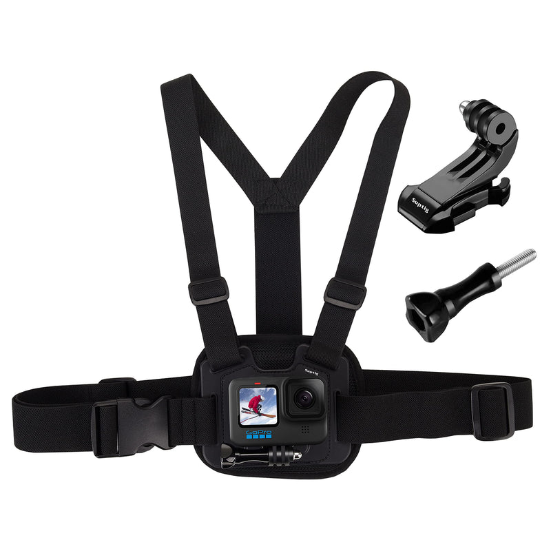 Suptig Chest Mount, Adjustable Chest Strap, Breathable Material Compatible All Gopro, AKASO, DJI osmo and More Action Cameras (Black)