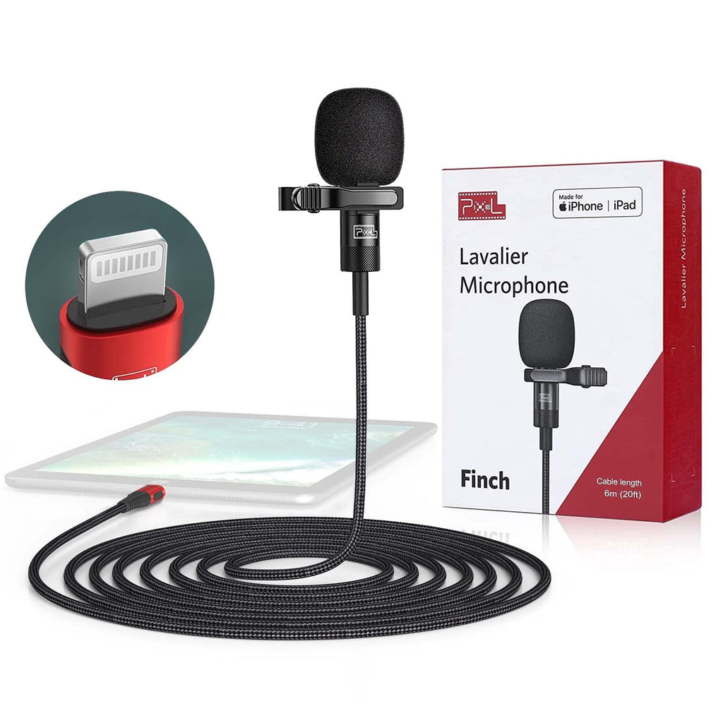 Microphone for iPhone iPad (Apple MFi-Certified) from Pixel| Lavalier Microphone for iPhone Video Recording Podcast| Lapel Microphone for iPhone Omnidirectional, Compatible with Lightning Device(20ft) 20ft(6m)