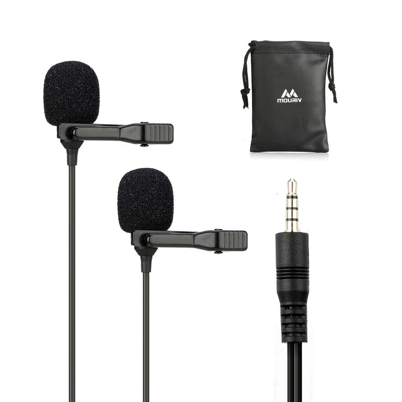 Mouriv CM206 Dual Lavalier Microphone for Bloggers and Vloggers Lapel Mic Clip-on Omnidirectional Condenser Compatible with iPhone Ipad Samsung Android Windows Smartphones