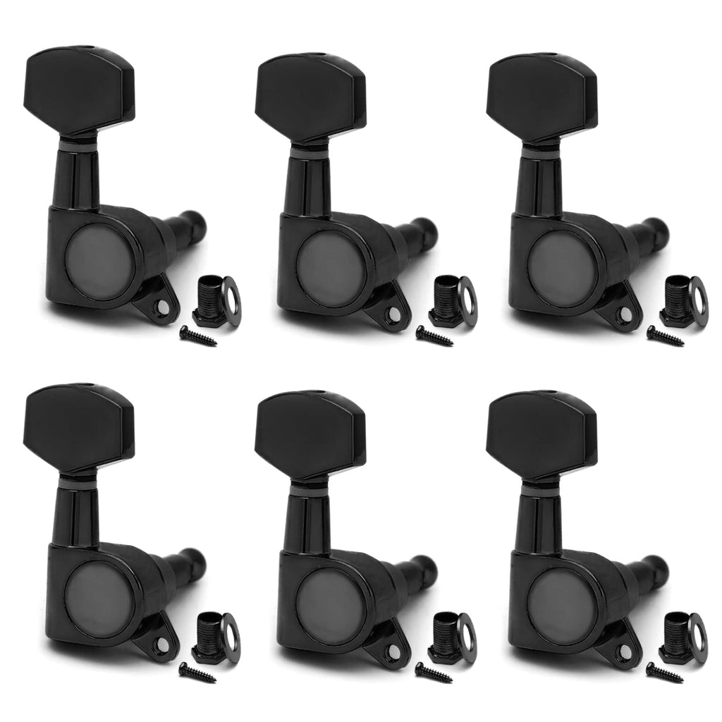 SAPHUE 6 Pieces 6R Guitar tuner pegs,Big Square Sealed guitar tuning pegs tuners machine heads,for Acoustic or Electric Guitar (Black) Black