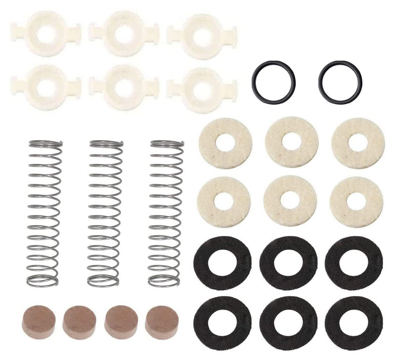 TUOREN Trumpet Repair Kit include 6 Piston Valve Guides 12 Felt Washers 4 Water Key Spit Valve Cork Pad 3 Spring 2 O Ring Bumper Stopper Trumpet Valve Replacement Parts