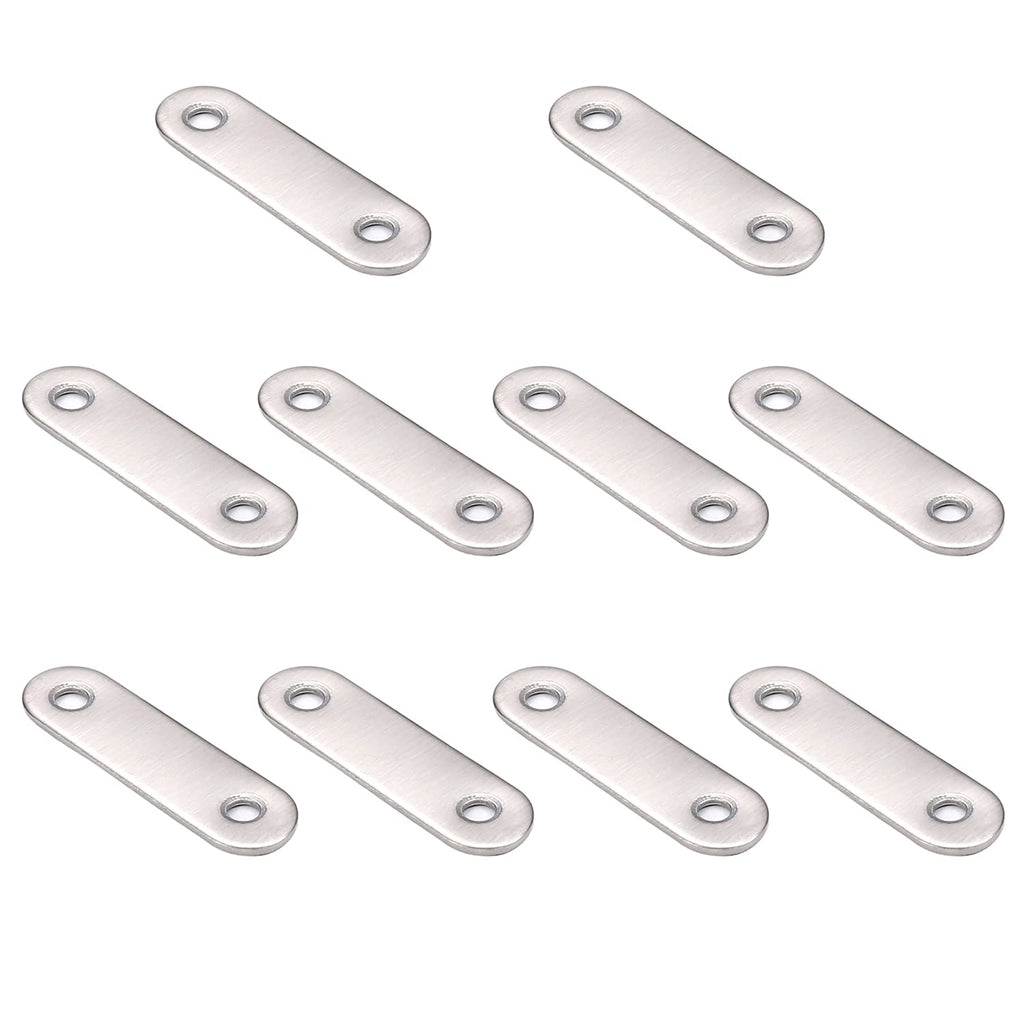 Heyiarbeit 10 PCS Flat Fixed Straight Bracket Repair Board 2.24" x 0.63"Brushed Stainless Steel Surface Connection Angle Bracket Gusset Plate