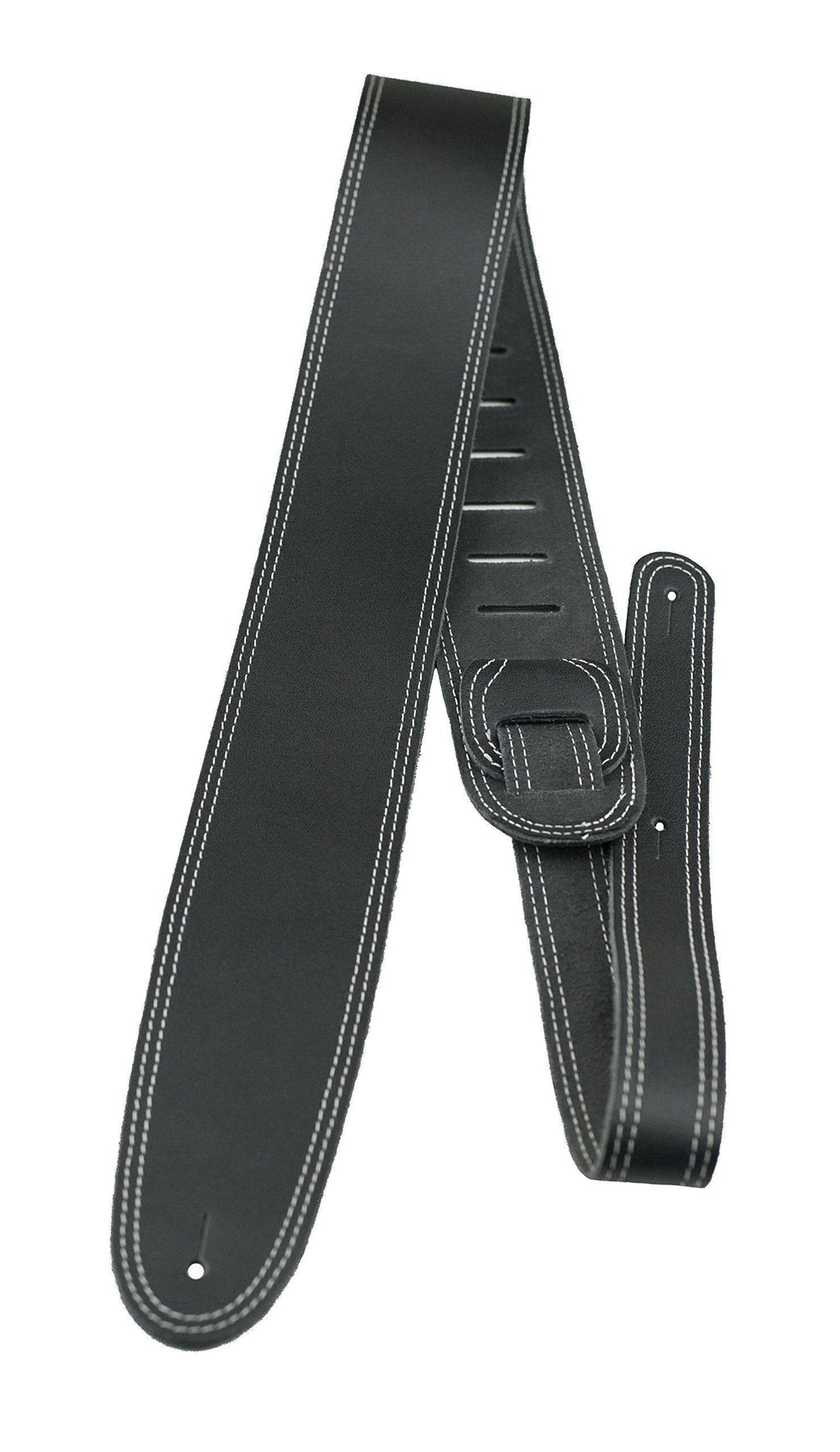 Perri's Leathers Double Stitched Leather Guitar Strap, 2.5” inches Wide, Adjustable Length 43" to 56" inches, Black