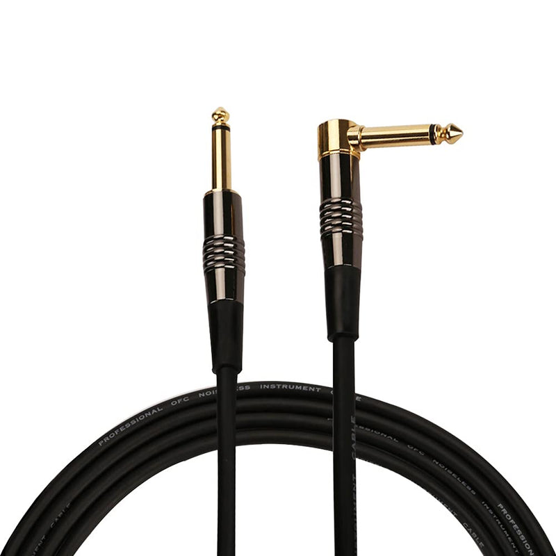 Rayzm Guitar Cable-3 Meters Noiseless Guitar/Bass Lead,1/4" Straight to Right Angle Male Instrument Cable - Copper Plugs with Gold Jacks 3 meters S-L