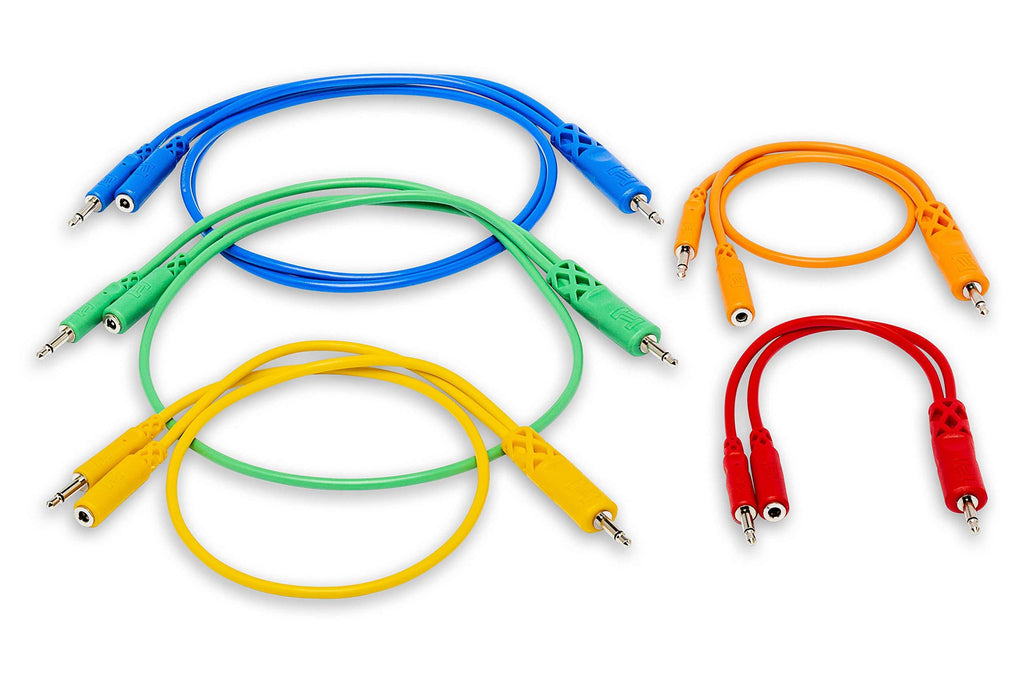 Hosa CMM-500Y-MIX 3.5 mm TS with 3.5 mm TSF Pigtail to 3.5 mm TS Hopscotch Patch Cables, Various Lengths (5 Pieces)