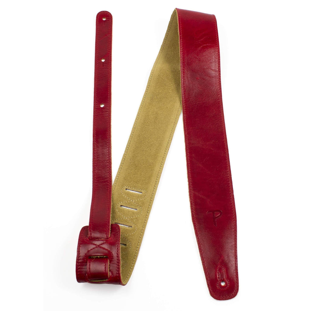 Perri's Leathers Africa Collection Italian Leather Guitar Strap With Super Soft Suede Backing, 2.5" inches Wide, Adjustable Length 43" to 56" inches, Red Cherry Red