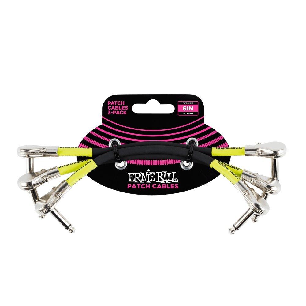 Ernie Ball P06059 6" Flat Angle / Flat Angle Patch Cable 3-Pack - Black 6in Angled Flat