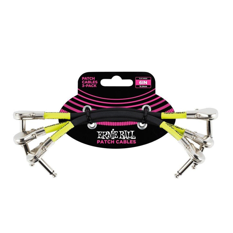 Ernie Ball P06059 6" Flat Angle / Flat Angle Patch Cable 3-Pack - Black 6in Angled Flat