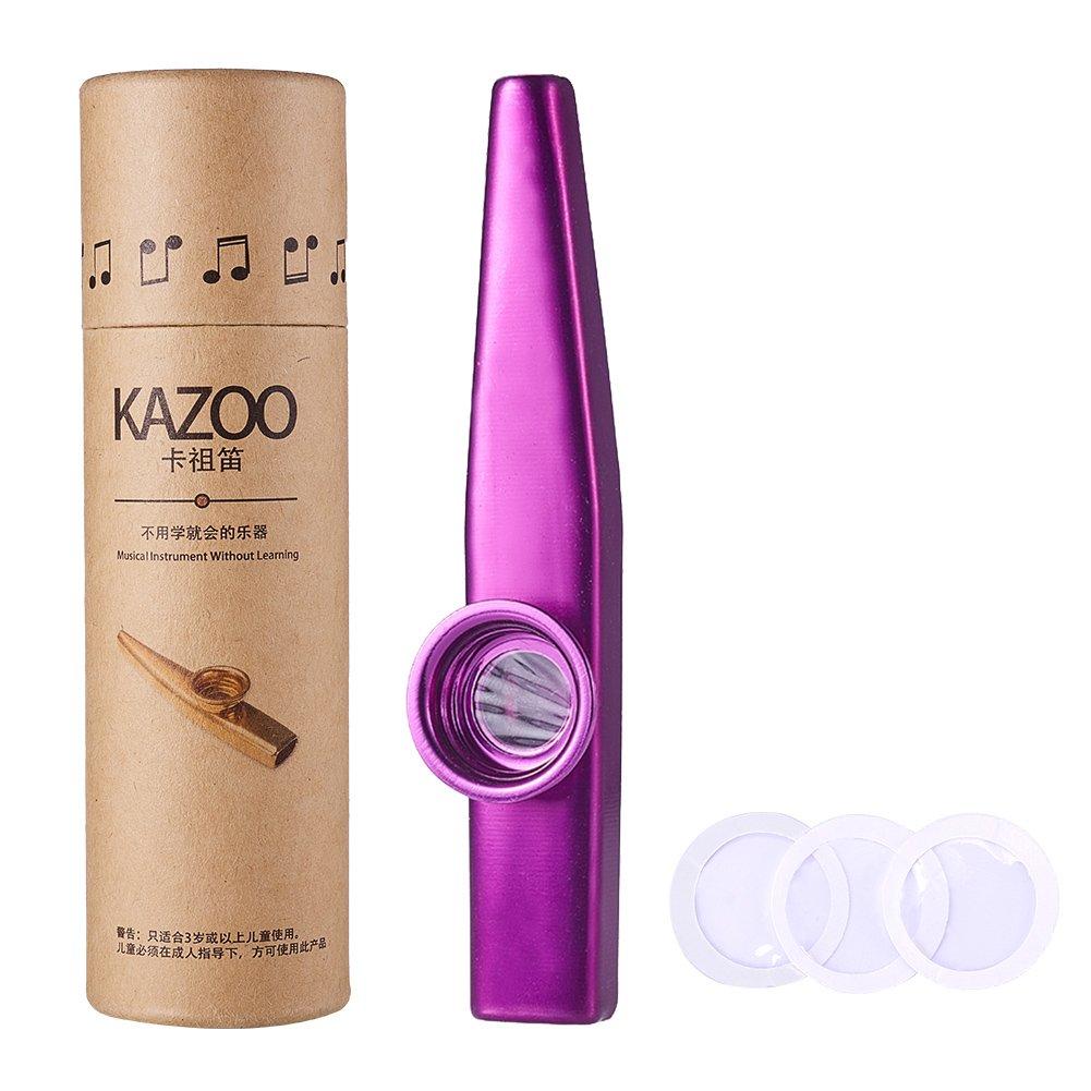 WANDIC Aluminum Alloy Kazoo and 3 Membrane Flute Diaphragm Mouth Kazoos with Vintage Gift Box Purple type 1