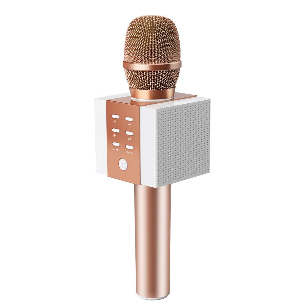 TOSING 008 Karaoke Wireless Microphone Bluetooth,3-in-1 Handheld Sing & Recording Portable KTV Player Mini Home KTV Music Machine System for iPhone/Android Smartphone/Tablet Compatible.(Rose gold) Rose gold