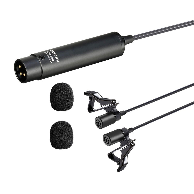 [AUSTRALIA] - 20ft Dual Head XLR Lavalier Microphone,MOURIV Omni-directional Phantom Power Lapel Clip on Mic Interview Kit Compatible with Canon Sony Panasonic Camcorder ZOOM H4n H5 H6 Tascam DR-70D DR-100 Recorder 