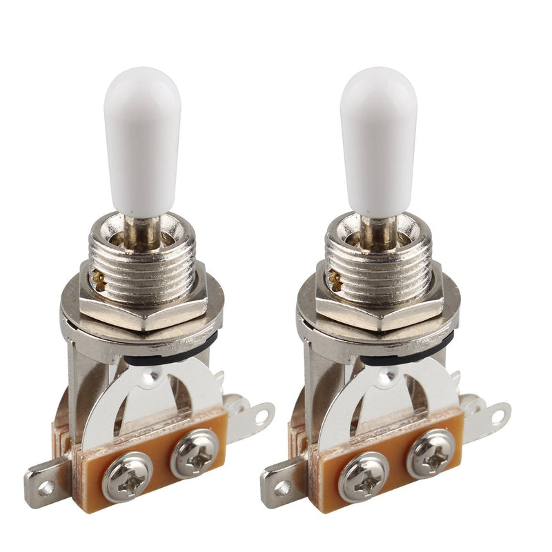 Futheda 2pcs Guitar 3 Way Toggle Switch Pickup Selector Short Straight Switch Electric Guitar Parts with White Tip Knob