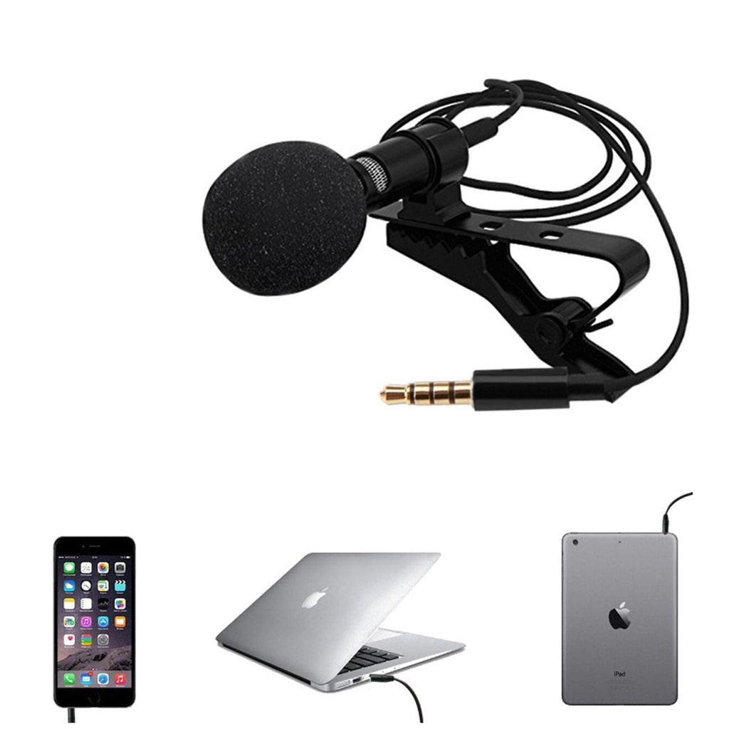 Techson 3.5mm Lapel Microphone with Easy Clip, Mini Lavalier Noise Cancelling Mic for iPhone iPad iPod Android Phone (Black)