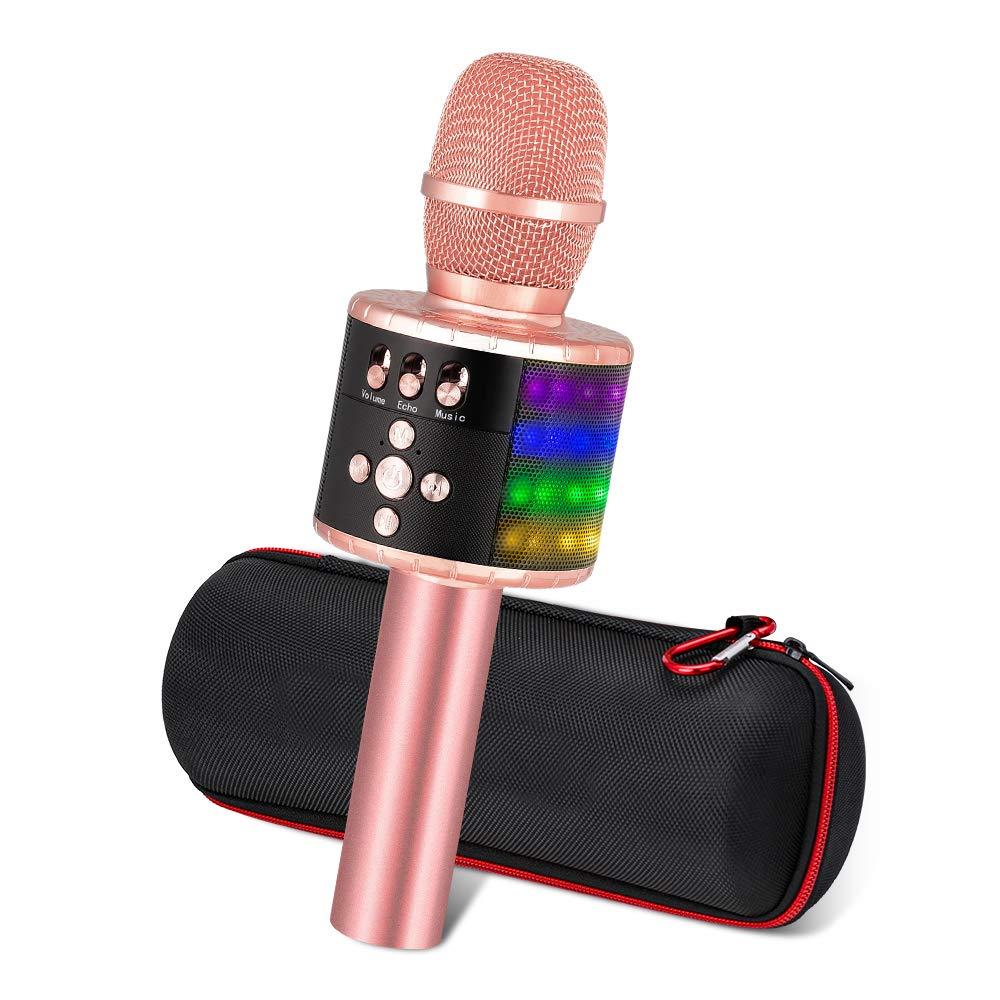 Ankuka Karaoke Wireless Microphones Speaker, 4 in 1 Handheld Portable Bluetooth Home KTV Player, Superior Audio Quality for Singing & Recording, Compatible with Android & iOS (Q78 Rose Gold)