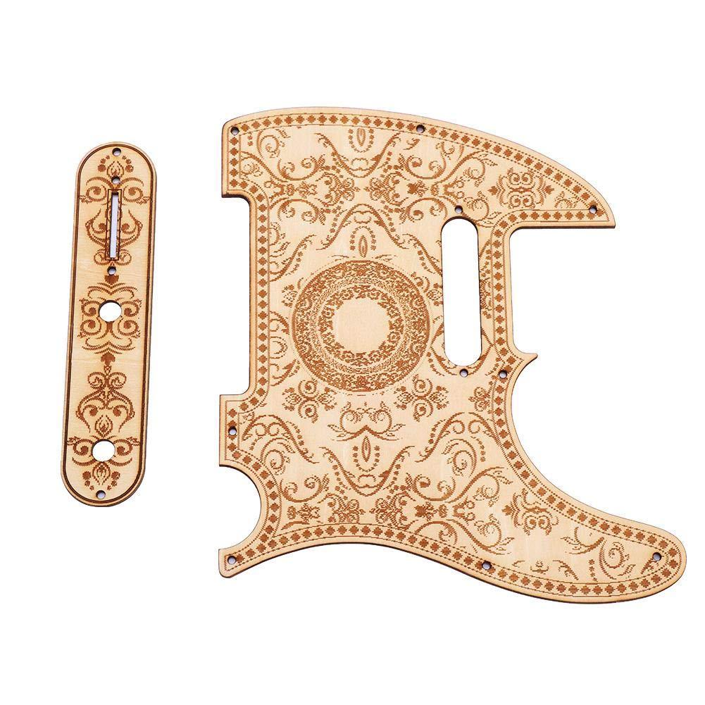 Dilwe Guitar Pickguard, Maple Wood Plate Protector Engraving Vintage Style Pickguard Set for TL Guitar Replacement Parts